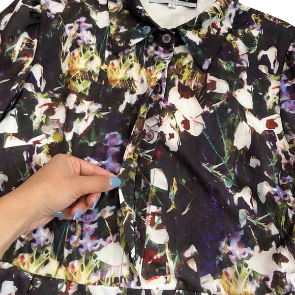 Dalia Macphee Floral Midi Shirt Dress Multicolor Large Modest Twee Full Skirt - Picture 15 of 16